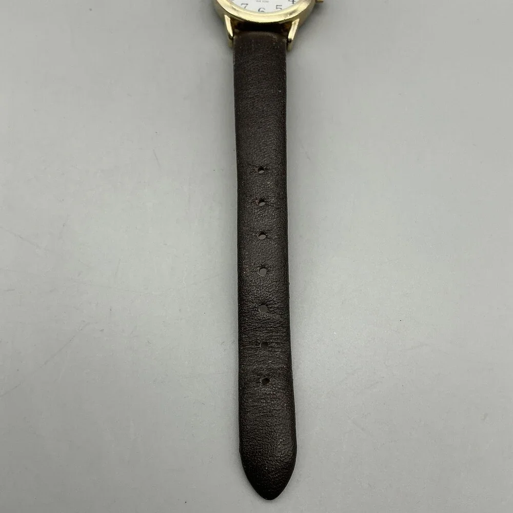 Timex Indiglo Womens Watch 25mm White Dial Leather Date Gold Tone New Battery